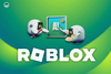 roblox logo with an ai banner above it with two floating robots trying to create something on a canvas