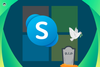 the skype logo is in the center with the microsoft logo faded in the background and a tombstone being shown