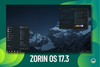there is a zorin os 17.3 desktop view screenshit in the center, with zorin os 17.3 written below