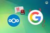 nextcloud logo with a angry text above it, google logo with red horns and a tail