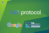 a2a protocol logo in center, google and the linux foundation logo below, the background is mixed shades of green with lines