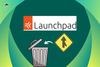 launchpad logo at top, bazaar logo below it, and a trash can below that