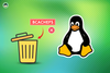 dustbin on left, bcachefs logo above it, a red cross, and tux, the mascot of linux, sitting towards the right