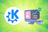 kde logo on left, a monitor with some user graphics in it, and a box with some graphical elements towards the bottom right