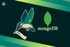 kingfisher logo with a kingfisher bird carrying a note in its beak on the left, and the mongodb logo towards the right with a green leaf