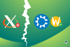 xorg logo on left with a red/white cross mark, a crack in the middle, kubuntu and wayland logo on right, with the latter having a green tick mark on it
