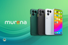 murena logo on left, the three colors of murena fairphone (Gen. 6) on the right, the background is a wavy green pattern
