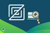 zed editor logo on left, an illustration of laptop with magnifying glass on the right