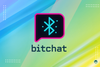 bitchat logo in center, the background is mixed shades of blue, green, and yellow, there are many lines in it