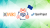 xwiki logo on left, a collaboration illustration with the european union flag in the center, the openproject logo on the right