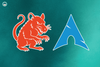 a evil red-colored rat is seen standing near the arch linux logo
