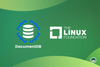 documentdb logo on left, the linux foundation logo on right, the background has mixed shades of green