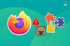 firefox logo on left, a evil bear in the middle, an illustration showing puzzle pieces on the right