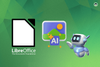 libreoffice logo on the left, an illustration that shows ai in the middle, and a floating robot on the right