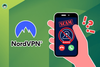 nordvpn logo on the left, a hand witha smartphone on the right, the screen is showing a scam call, and there are red exclamation marks and a question mark towards the right