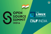 open source summit india logo on left with the flag of india above it, the logos for the linux foundation and lf india on the right