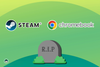 the logos for steam and google chromebook on top, a tombstone that says r.i.p below