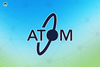the logo for the atom project is in the middle with a round orbital path with a circle in it being the mainstay