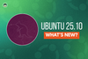 ubuntu 25.10 mascot wallpaper inside a circle on the left, ubuntu 25.10 and what's new? written on the right, the background has ubuntu logos strewn about