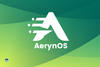 aerynos logo is in the middle, the background is mixed shades of green
