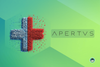 the plus symbol apertus logo is shown in the middle with a light blue/red mix colorway on the left, with the word logo in a thin font on the right