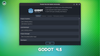 the about dialog of godot 4.5 is shown above, with info on authors, version, and copyright, below, godot 4.5 is written in white