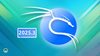 kali linux logo on right, 2025.3 written inside a light purple box on the left, the background is mixed shades of blue and green lines and dots