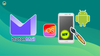 proton mail logo is sat on the left, the ios logo is towards the right, a white smartphone with a paintrbrush beside it, and the android logo floation to the extreme right