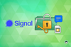 the signal logo is placed on the left, and on the right, there is a green colored folder with a padlock and key on it, with logos for a message and a media file floating above it on the right