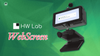 the logo for hw lab is on the left, below it "webscreen" is written in red/white, and on the right is the device itself, complete with a mounting stand