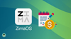 the white/black/gray colored zimaos logo is on the left, an illustration showing a notepad, a pencil, and a gold coin on the right