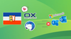 the flag for the state of schleswig-holstein is shown on the left with a heart emoji above it, then there are the logos for open-xchange, thunderbird, microsoft, exchange, and outlook