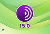 tor browser logo in the middle, with 15.0 written below it in purple