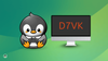a gamer penguin is sat on the left with a game controller in its hand, on the right is a computer monitor with d7vk written in dark orange inside it