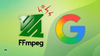 ffmpeg logo on left, with some red lighning bolts over it, and the google logo on right