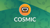 cosmic logo is placed in the middle, with the ubuntu logo faded out and placed multiple times over the green colored background