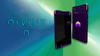 divine d is written in blue on the left, on the right are two concept images of the upcoming divine d. phone