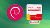 debian logo on left, loongson chip logo on right with loong64 written below it