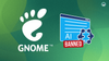 gnome logo on left, ai banned illustration on right showing a blue colored app window with a cogwheel on it