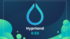 hyprland logo on top, with 0.53 written in blue below it, the background has mixed shades of blue with many green bubbles at the bottom