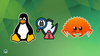 tux, the penguin mascot of linux is sat on the left, in the middle is a broken shield illustration with a red warning sign, and on the right is the crab mascot for rust
