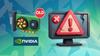 in the background are many arch linux logos all faded out, above them are illustrations showing old gpu, nvidia logo, and a broken monitor with a warning sign