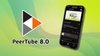 peertube logo placed on left, with peertube 8.0 written below it, on the right is an illustration of a smartphone showing the peertube mobile app