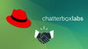 red hat logo on left, chatterbox labs logo on right, below them is an illustration that shows a handshake between two entities