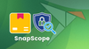 snapscope is written in white in the lower part of the image on the left, above it are two colorful illustrations showing a box and a scan, on the right is the snapcraft logo