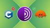 c logo on left with red cross mark, tor project logo in middle, rust mascot crab on right with a green tick mark