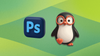 adobe photoshop logo on left, a surprised-looking penguin with orange spectacles on the right