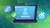 an illustration of a laptop is shown in the middle with a green check mark floating above it, on the left is the fedora logo, and on the right is the kde plasma logo