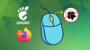 the logos for gnome and firefox are placed on the left, with a blue colored computer mouse illustration on the right, it is pointing towards a clipboard logo