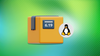 against a mixed green backdrop, there is a yellow-colored cardboard box with 6.19 written on it, and the logo for tux, the mascot penguin of linux on its right,